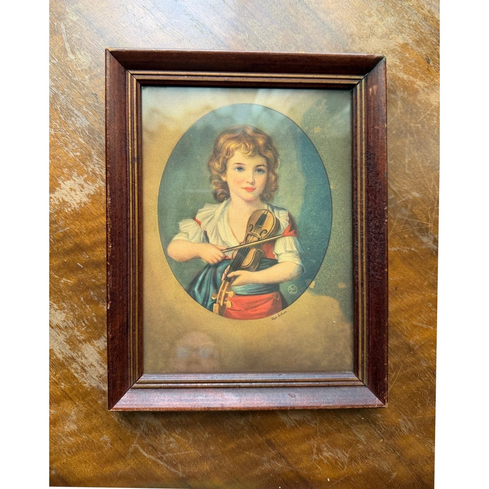 Vintage Framed Print Edgar Leeteg Boy with Violin Wood Frame